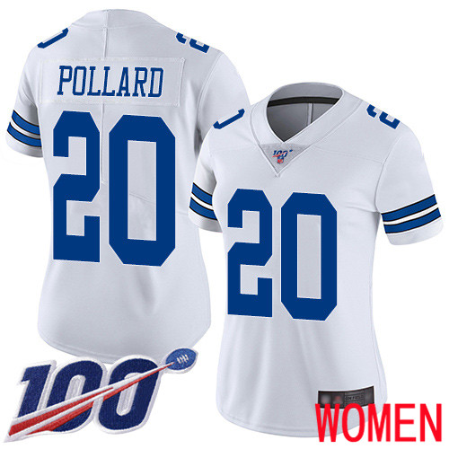 Women Dallas Cowboys Limited White Tony Pollard Road #20 100th Season Vapor Untouchable NFL Jersey